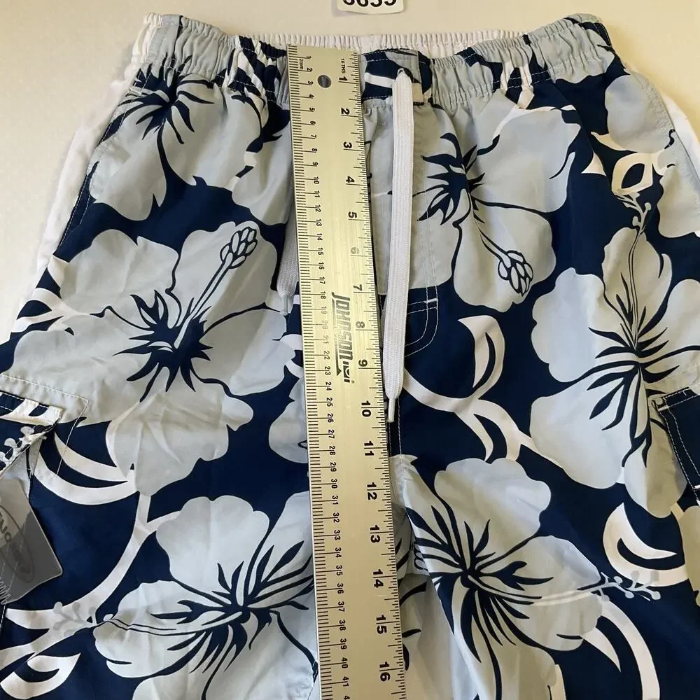 Sideout Men Swimwear M Navy Swim Trunks Floral Board Shorts Button Grommet 9.5”